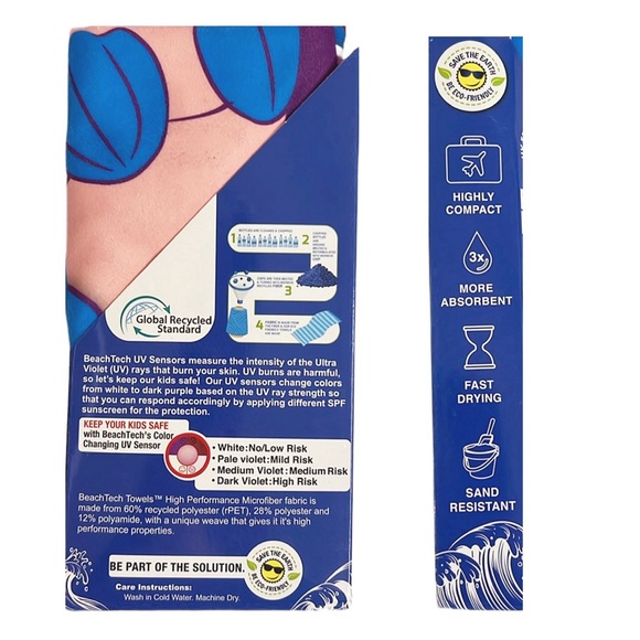 UV Sensing Kids Micro-Fiber Super Power Poncho Hooded Beach Towel Cover Up OS - Picture 4 of 9